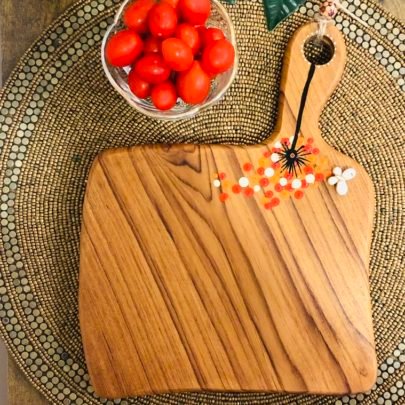 Teak Wood Platter (Small,  Orange Flower)