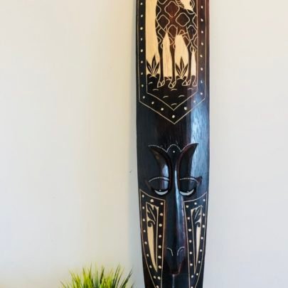 Tall Wooden Mask (Brown, Giraffe Design)