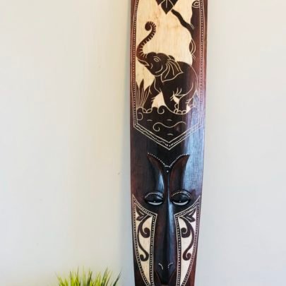 Tall Wooden Mask (Brown, Elephant Design)