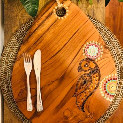 Teak Wood Platter (Large, Peacock)