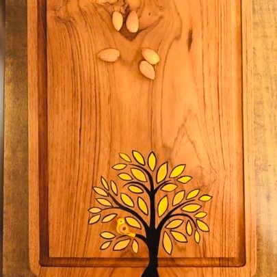 Teak Wood Platter (Large, Golden Leaves)