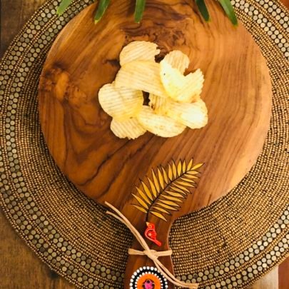Teak Wood Platter (Circular, Orange Mandala)