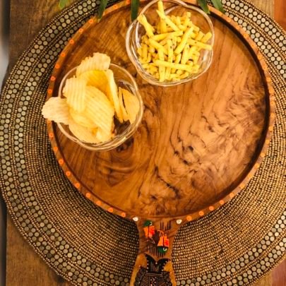 Teak Wood Platter (Circular, Orange Dots)
