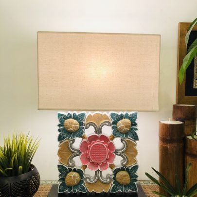 Wooden Table Lamp (Green / Pink)