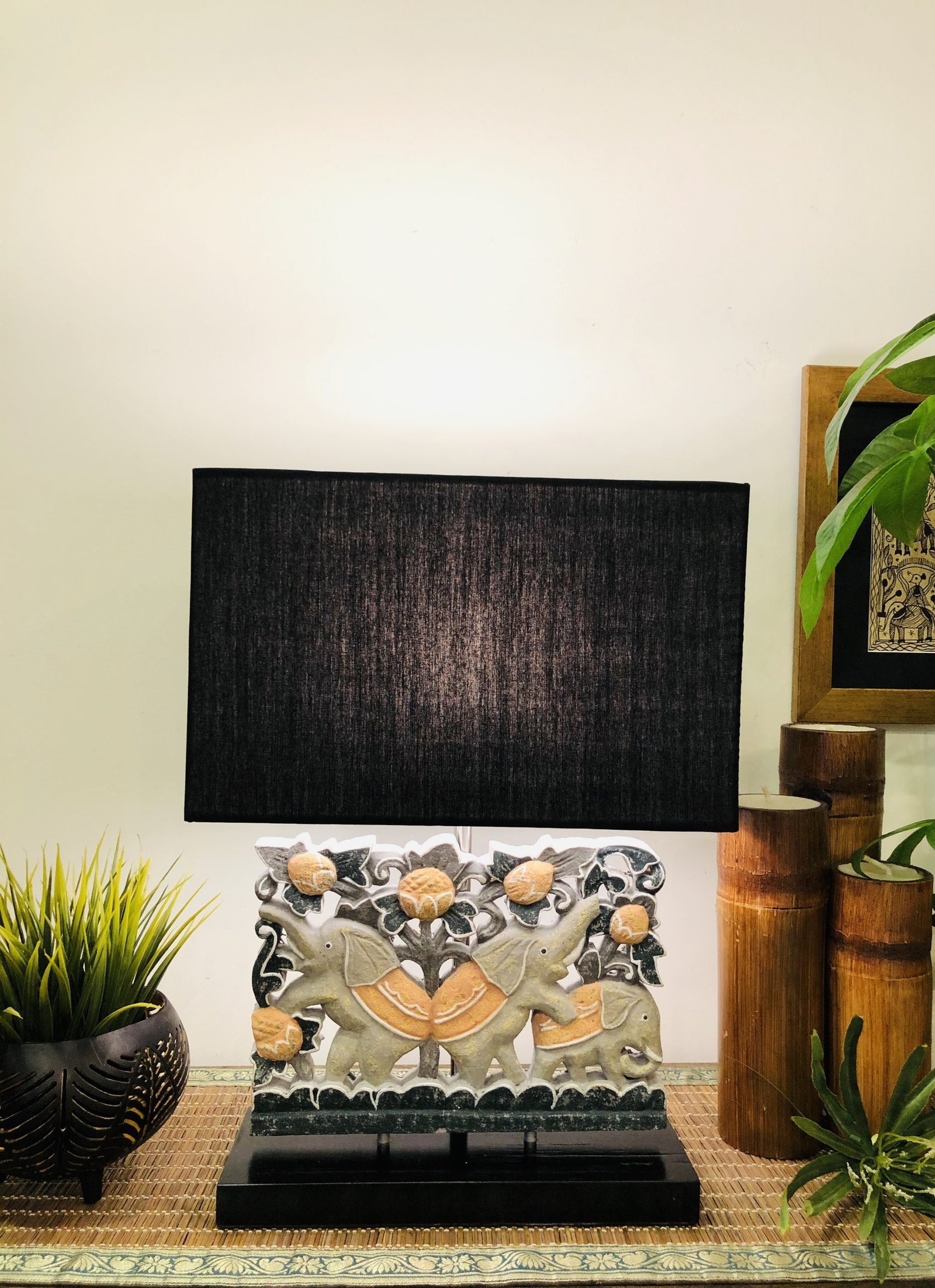 Wooden Table Lamp (Twin Elephants)