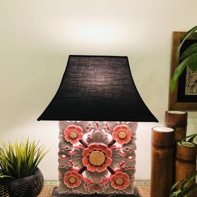 Wooden Table Lamp (Pink Flowers)