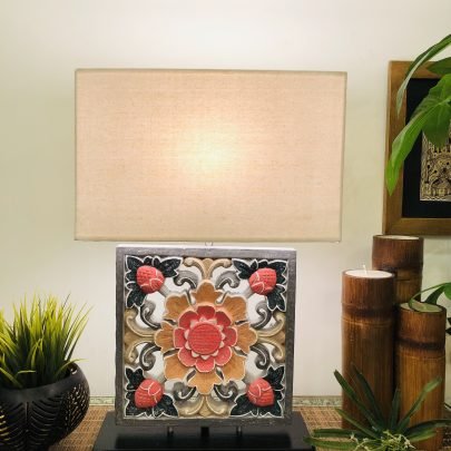 Wooden Table Lamp (Grey / Pink)