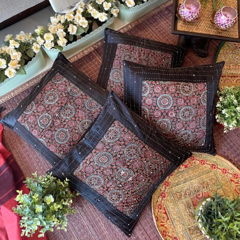 Mashru Silk Cushion Covers (Jira, Set of 4)