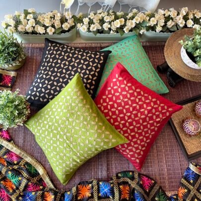 Silk Appliqué Cushion Covers (Ameya, Set of 4)