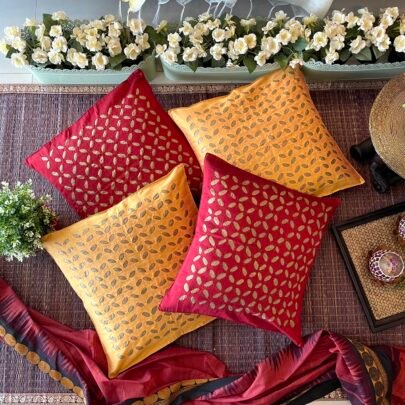 Silk Appliqué Cushion Covers (Ziva, Set of 4)