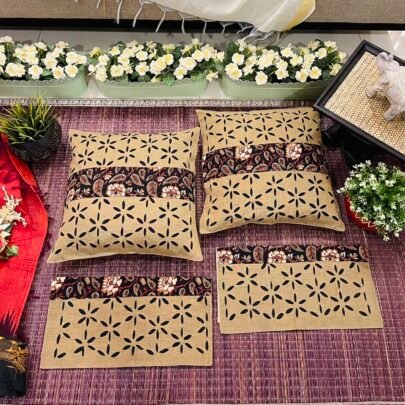 Cotton Appliqué with Kalamkari Design (Set of 4, Brown)