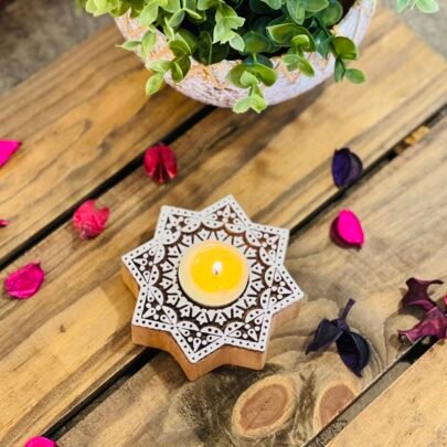 Wooden Block Tealight Holder (Star Design)