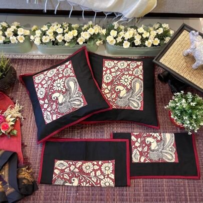 Silk & Kalamkari Cushion Covers (Set of 4, Sundari4)