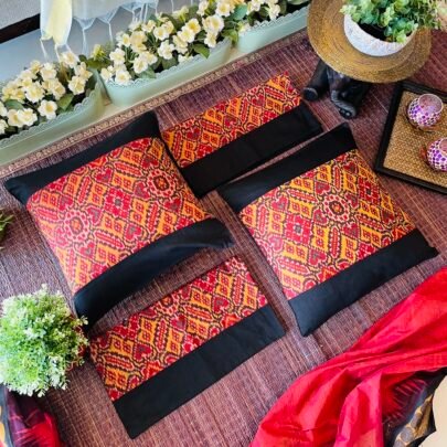 Patola Silk Cushion Covers (Set of 4, Black)
