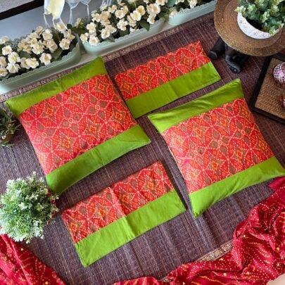 Patola Silk Cushion Covers (Set of 4, Green)