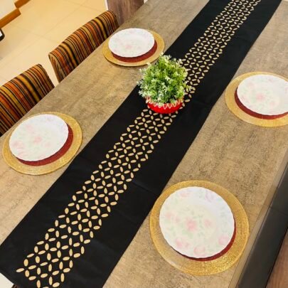 Silk Appliqué Table Runner (Black)
