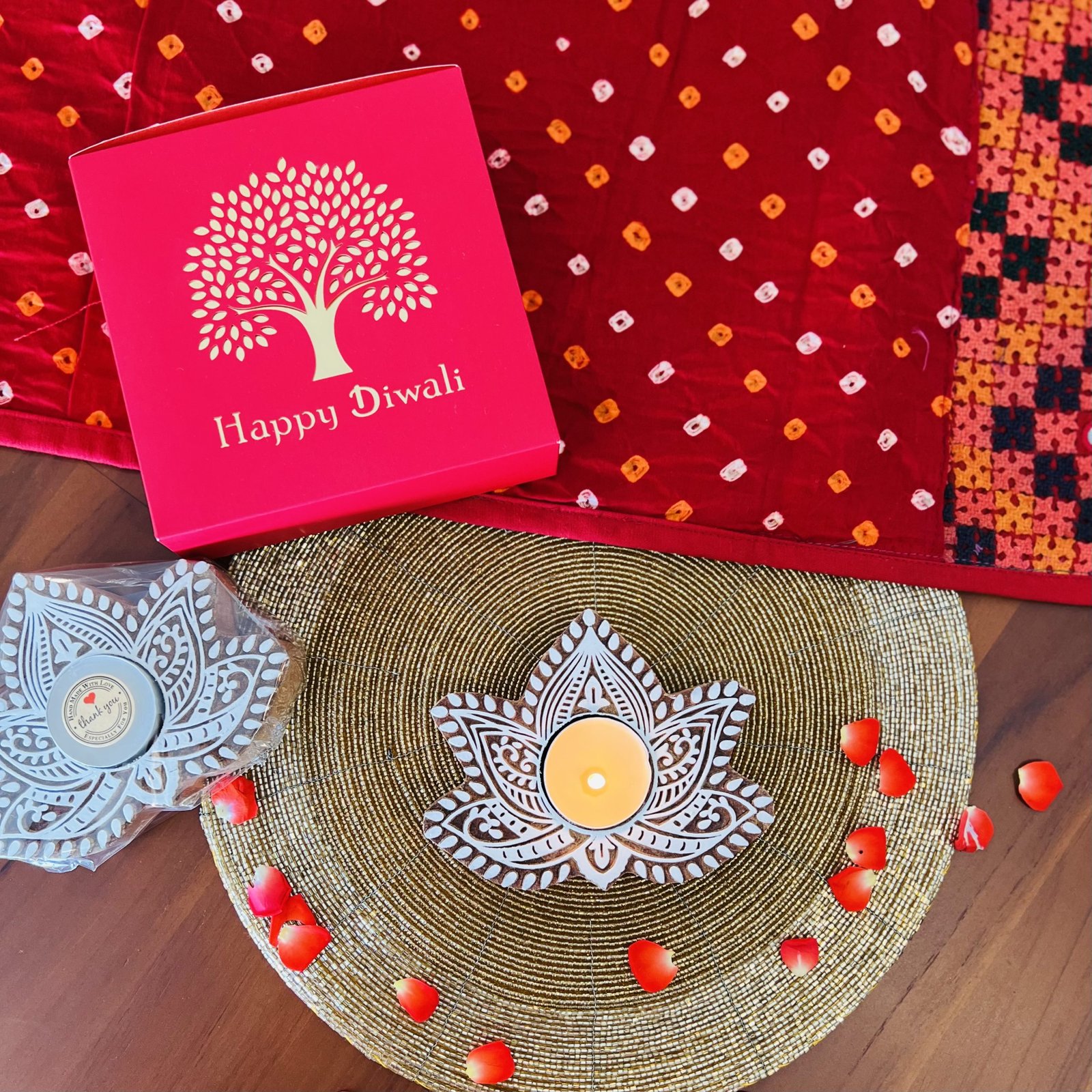 Wooden Block Tealight Holder (Flower) - Image 2