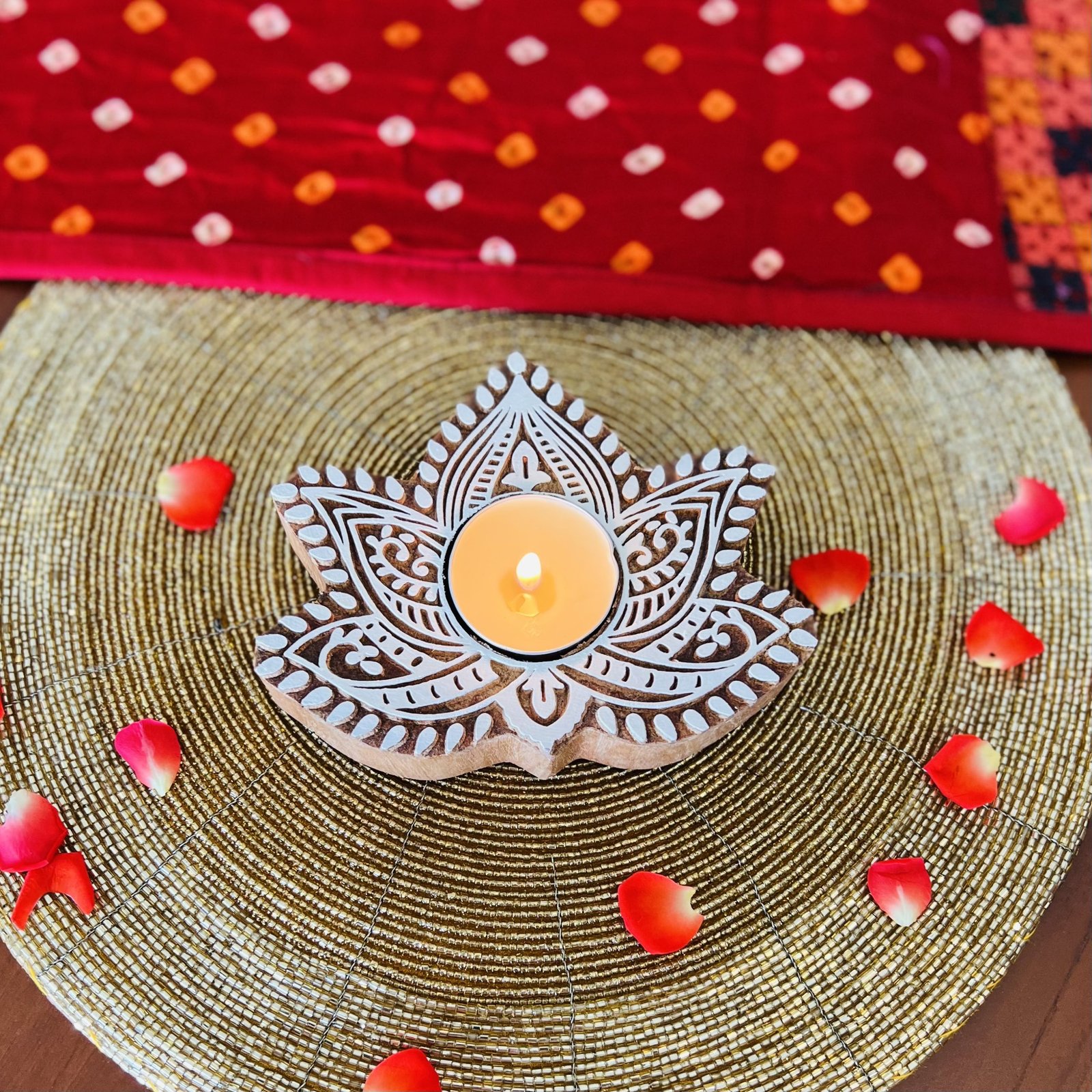 Wooden Block Tealight Holder (Flower) - Image 6