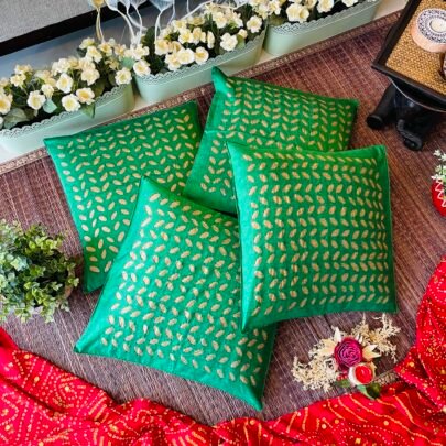 Silk Appliqué Cushion Covers (Set of 4, Green)