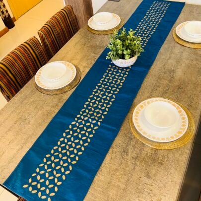 Silk Appliqué Table Runner (Blue)