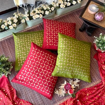 Silk Appliqué Cushion Covers (Set of 4, Mix1)