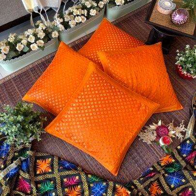 Brocade Silk Cushion Covers (Set of 4, Orange)