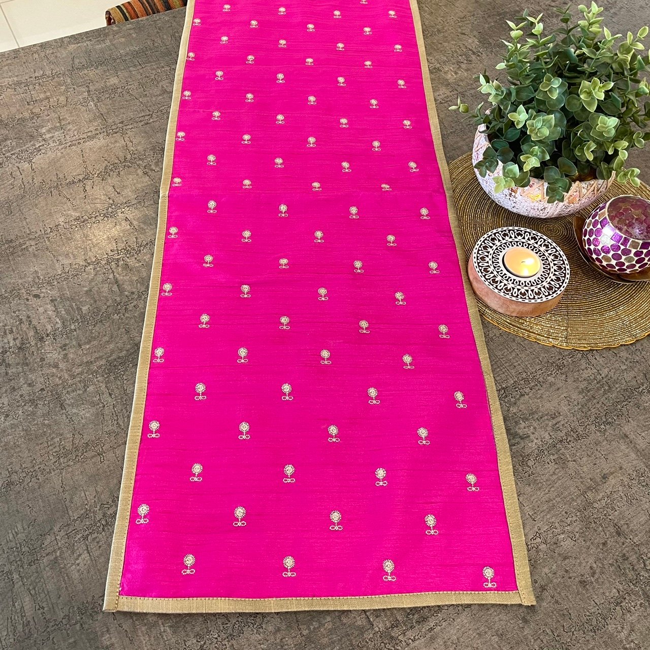 Embroidered Silk Table Runner (Pink) - Image 2