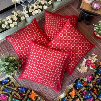 Silk Appliqué Cushion Covers (Set of 4, Red)