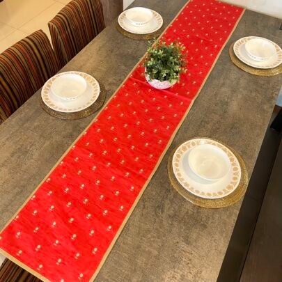 Embroidered Silk Table Runner (Red)