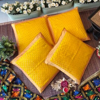 Brocade Silk Cushion Covers (Set of 4, Yellow)