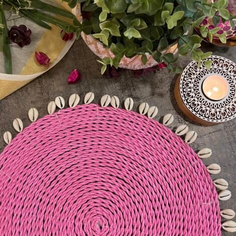 Coloured Raffia Placemats with Shells (Pink) - Image 2