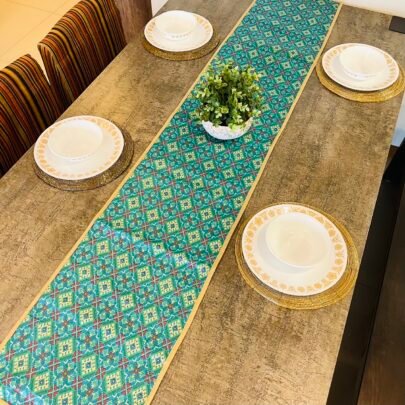 Printed Satin Table Runner (Blue)