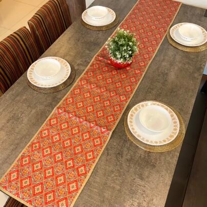 Printed Satin Table Runner (Red)