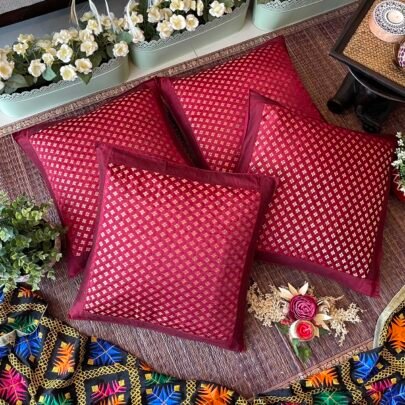 Brocade Silk Cushion Covers (Set of 4, Maroon)