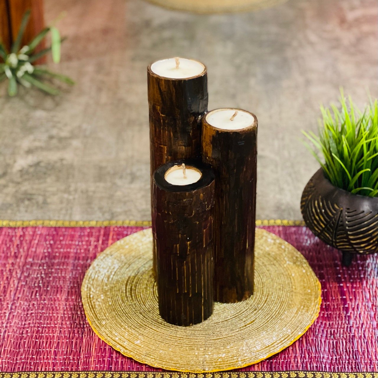 Tabletop Bamboo Candles (Dark Brown) - Image 2