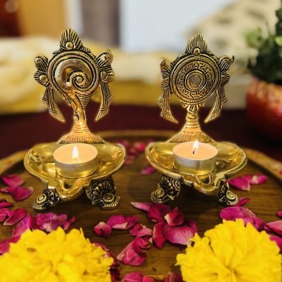 Brass Shankh Chakra Diya (Set of 2)