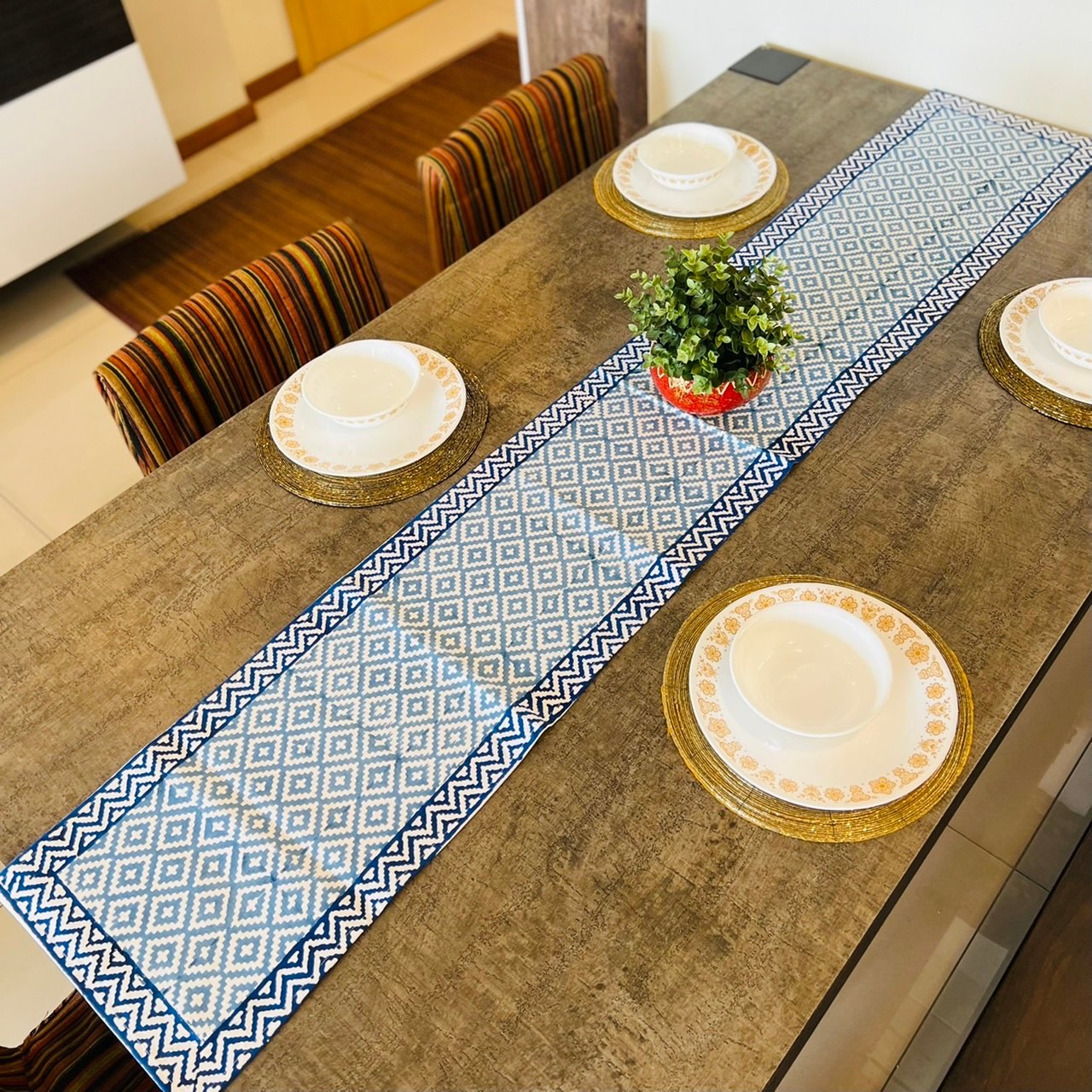 Cotton Table Runner (Blue Design) - Image 2