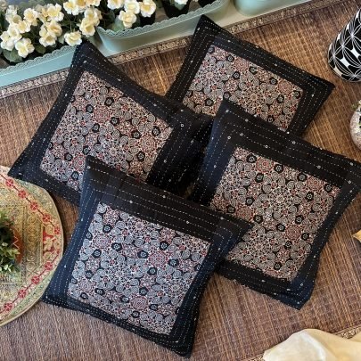 Mashru Silk Cushion Covers (Set of 4, Black)