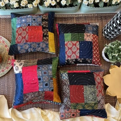 Mashru Silk Cushion Covers (Set of 4, Set E)