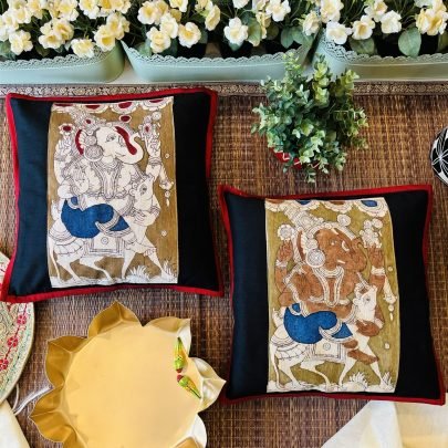 Kalamkari Cushion Covers (Set of 2, Ganesha)