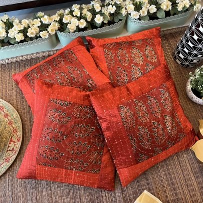 Mashru Silk Cushion Covers (Set of 4, Red)