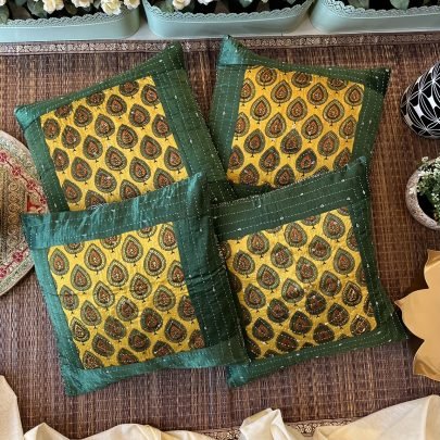 Mashru Silk Cushion Covers (Set of 4, Green)