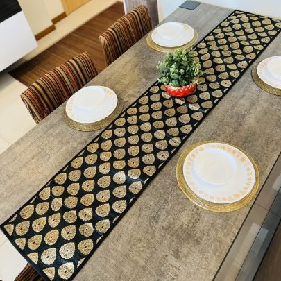 Brocade Silk Table Runner (Black)