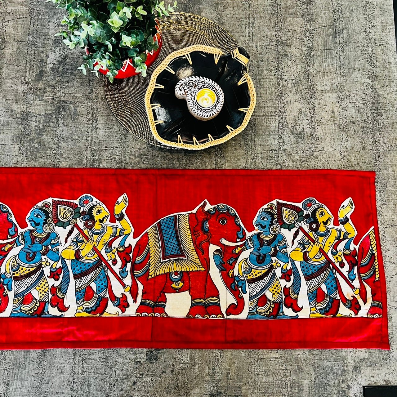 Kalamkari Design Table Runner (Red Elephant) - Image 2