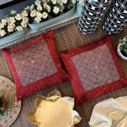 Mashru Silk Cushion Covers (Set of 2, Maroon)