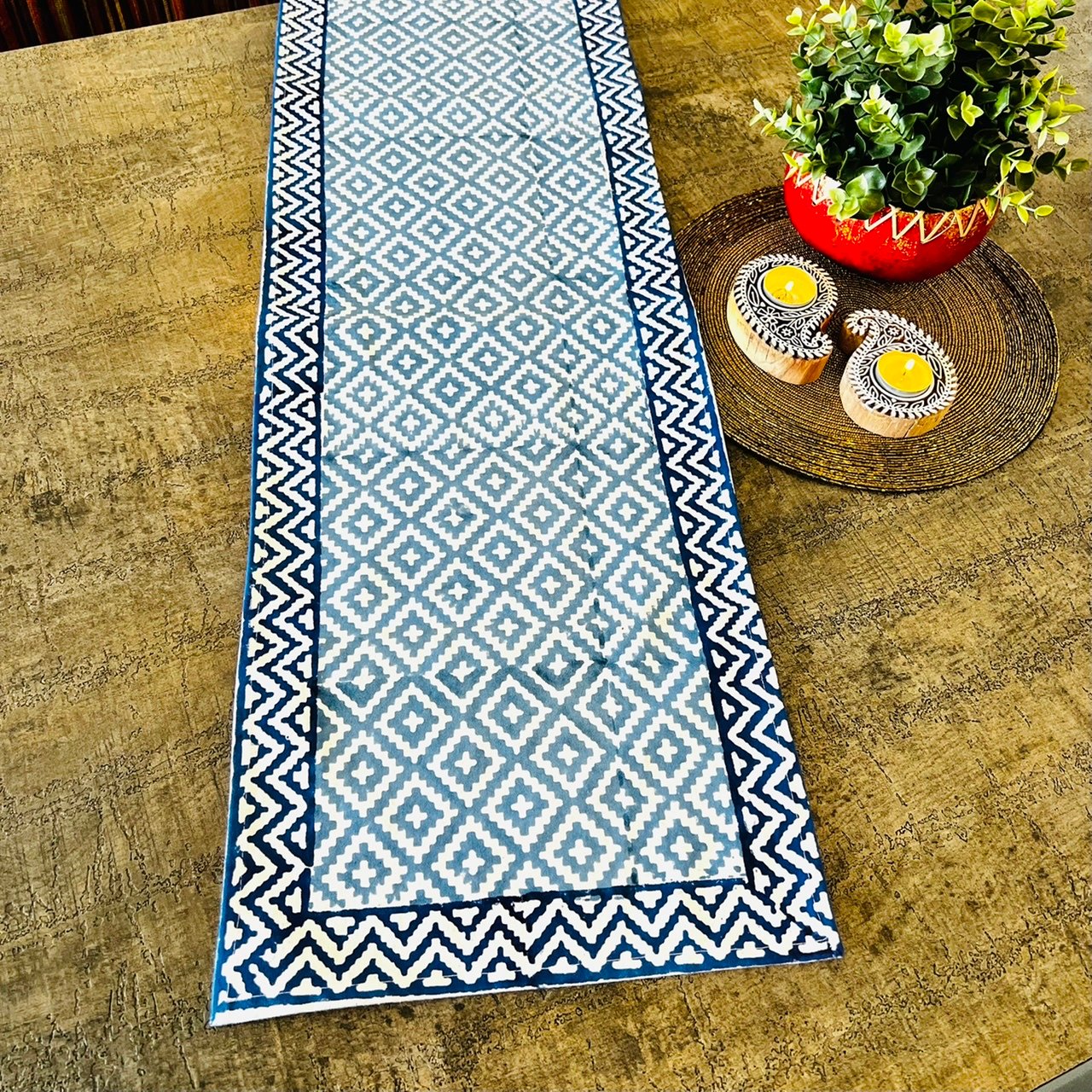 Cotton Table Runner (Blue Design)