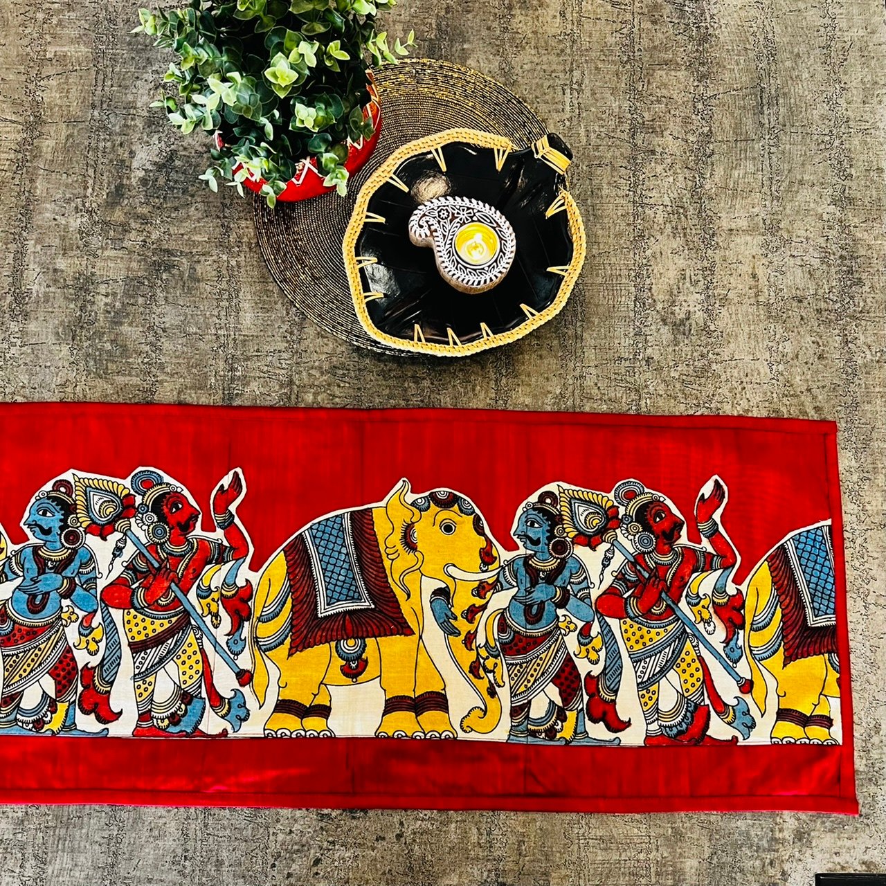 Kalamkari Design Table Runner (Red 2) - Image 2