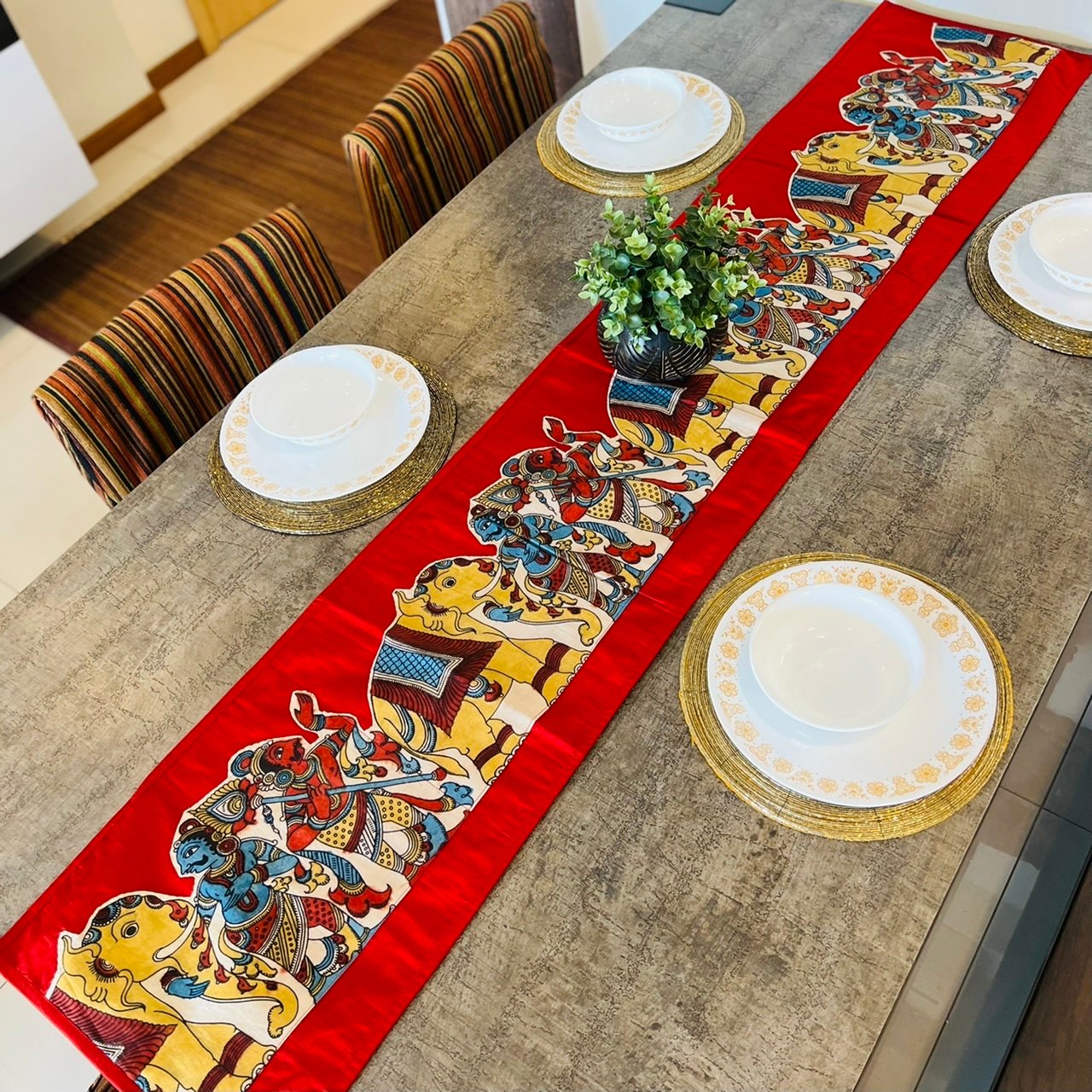 Kalamkari Design Table Runner (Red 2)
