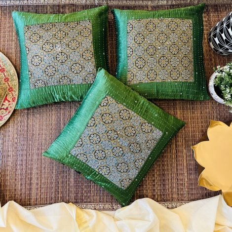 Mashru Silk Cushion Covers (Set of 3, Green) - Image 2