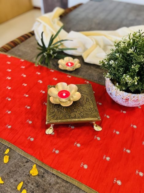 Brass Fitted Wooden Chowki Table (Small) - Image 4